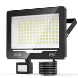 TOPAUBUB LED Strahler Fluter mit Bewegungsmelder Außen 100W 1 Stücke - 10000LM 6500K IP67 Wasserdicht LED Scheinwerfer Aussenstrahler mit Bewegungsmelder Außenstrahler Flutlichtstrahler für Garten