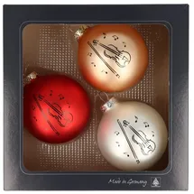 MUSIKBOUTIQUE Weihnachtsbaumkugel 3er-Set Weihnachtskugeln mit Violine-Druck, verschiedene Farben -, Musik, Weihnachten, Dekoration rot|silberfarben