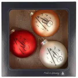 MUSIKBOUTIQUE Weihnachtsbaumkugel 3er-Set Weihnachtskugeln mit Violine-Druck, verschiedene Farben -, Musik, Weihnachten, Dekoration rot|silberfarben