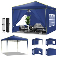 3x3 Pavillon Wasserdicht Pop up Faltpavillon Pavillon mit 4 Seitenteilen Faltbar Zelt Gartenpavillon, 4 Sandsack, Dunkelblau