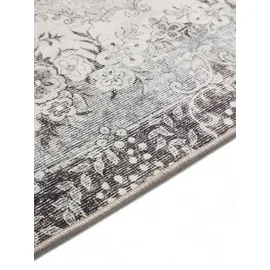 benuta Basic Waschbarer Teppich George - Schwarz/Grau 60x120 cm - Kunstfaser - Rechteckig & im Style: Vintage, Elegant, Retro - Pflegeleicht für Wohnzimmer Schlafzimmer