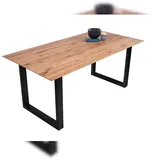 Esszimmertisch Schweizer Kante massiv & geölt Eiche 200x100 schwarz U-Gestell Lotte