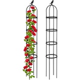 Relaxdays Rankhilfe Obelisk, 2er Set, 188x30 cm, Ranksäule für Kletterpflanzen, Metall, freistehend, Rosenturm, schwarz