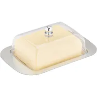 Relaxdays Butterdose, mit Deckel, Edelstahl & Kunststoff, 250 g