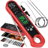 Digitales 3-in-1-fleischthermometer, Sofortanzeige-lebensmittelthermometer Mit 2 Abnehmbaren Kabelgebundenen Sonden, Kalibrierungs- Und Alarmfunktion, Hintergrundbeleuchtetes Lcd-display Für Grillgeri