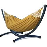 Potenza Outdoor Hängematte mit Gestell für 2 Personen, mit Fuß I Merida Baumwolle Doppelhängematte 220x160, 220kg I Tytan Hängemattengestell 350kg, wetterfest