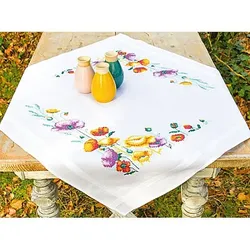 Stickmitteldecke "Mohnblumen bunt"