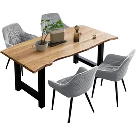 SalesFever Essgruppe "Esszimmerausstattung aus Holz und Metall", grau (natur, hellgrau, schwarz, hellgrau, schwarz), Samt, 160,85, Massivholz, Metall, Polyester, Sitzmöbel-Sets, Essgruppe