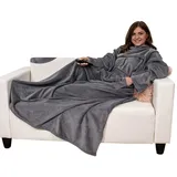 Wohndecke Kuschelig weich Ärmeldecke Ganzkörper Kuscheldecke, heimtexland, Sofadecke mit Ärmeln und Tasche I Cashmere Feeling TV-Decke grau