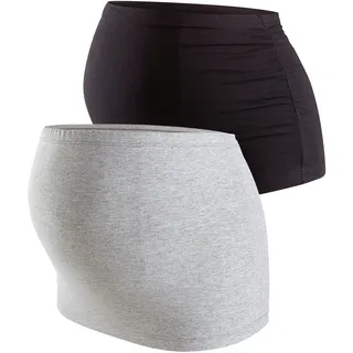 Umstands-Set NEUN MONATE "2er Pack Bauchbänder für Schwangerschaft und Stillzeit", Damen, grau (grau, schwarz), Obermaterial: 81% Baumwolle, 14% Viskose, 5% Elasthan. Graumeliert (Obermaterial): 95% Baumwolle, 5% Elasthan. Obermaterial Melange: 95% Baumwolle, 5% Elasthan, unifarben, Basic, KOB Set-Artikel, Maternity Belly Belts
