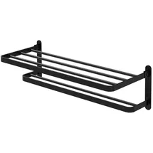 ML-Design Handtuchhalter ohne Bohren, 58 cm Handtuchstange selbstklebend, Schwarz, Aluminium, Handtuchregal zur Wandmontage für Badezimmer, 90°klappbar, Doppelte Handtuchablage, Badetuchhalter faltbar