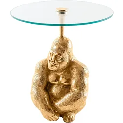 riess-ambiente Beistelltisch KONG - 50cm gold Metall Glas Affenfigur Gorilla Skulptur rund
