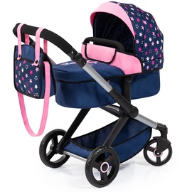 Bayer Design 17016AA Puppenwagen Xeo mit Tasche, höhenverstellbarer Griff, Schwenkschieber, wandelbar als Puppenjogger, bewegliche Vorderräder, integrierter Korb, Blau, Rosa, Weiß