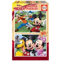 Educa - Mickey und Freunde, 2x50 Teile Puzzleset, Holzpuzzle für Kinder ab 4 Jahren, Disneypuzzle (18880)