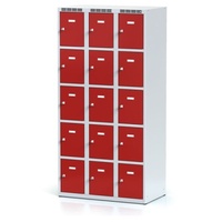 Spind mit Aufbewahrungsboxen, 15 Boxen, rote Tür, Zylinderschloss