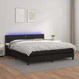 vidaXL Boxspringbett mit Matratze & LED Schwarz 180x200 cm Kunstleder