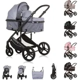 Chipolino Kinderwagen 2 in 1 Amore Getränkehalter Wickeltasche Fußabdeckung Korb grau