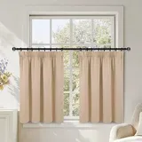 DWCN Beige Scheibengardinen Kurz Blickdicht Küchengardinen Kräuselband 2er Set 90x117cm(HxB) Küchen Bistrogardine Thermo Vorhang Kälteschutz Verdunklungsvorhänge Fenster Schienen Schrankvorhänge
