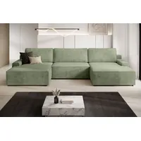 TRENDMANUFAKTUR Wohnlandschaft Challenge, Schlafsofa mit Bettkasten, Couch in U-Form, Breite 333 cm, XXL Sofa mit Bettkasten & Schlaffunktion, auch in trendigem Cordstoff grün