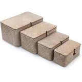 XIMISISE Weidenkorb mit Deckel, Aufbewahrungskorb aus Seegras, gewebte dekorative Aufbewahrungskörbe für Regal-Organisation, weiß getüncht