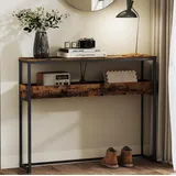 VASAGLE Konsolentisch Beistelltisch, schmaler Flurtisch, 2 Ebenen mit halboffenen Fächern, für Flur, Wohnzimmer, 24 x 100 x 80 cm braun|schwarz
