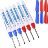 6 Stück Tieflochmarker, Zimmermannsmarker, 30 Mm Permanentmarker Mit Feiner Spitze, Permanent-filzstift Zum Markieren An Schwer Zugänglichen Stellen (blau Rot)