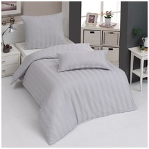 Traumschlaf Uni Streifen Mako-Satin silber 155 x 220 cm + 40 x 80 cm