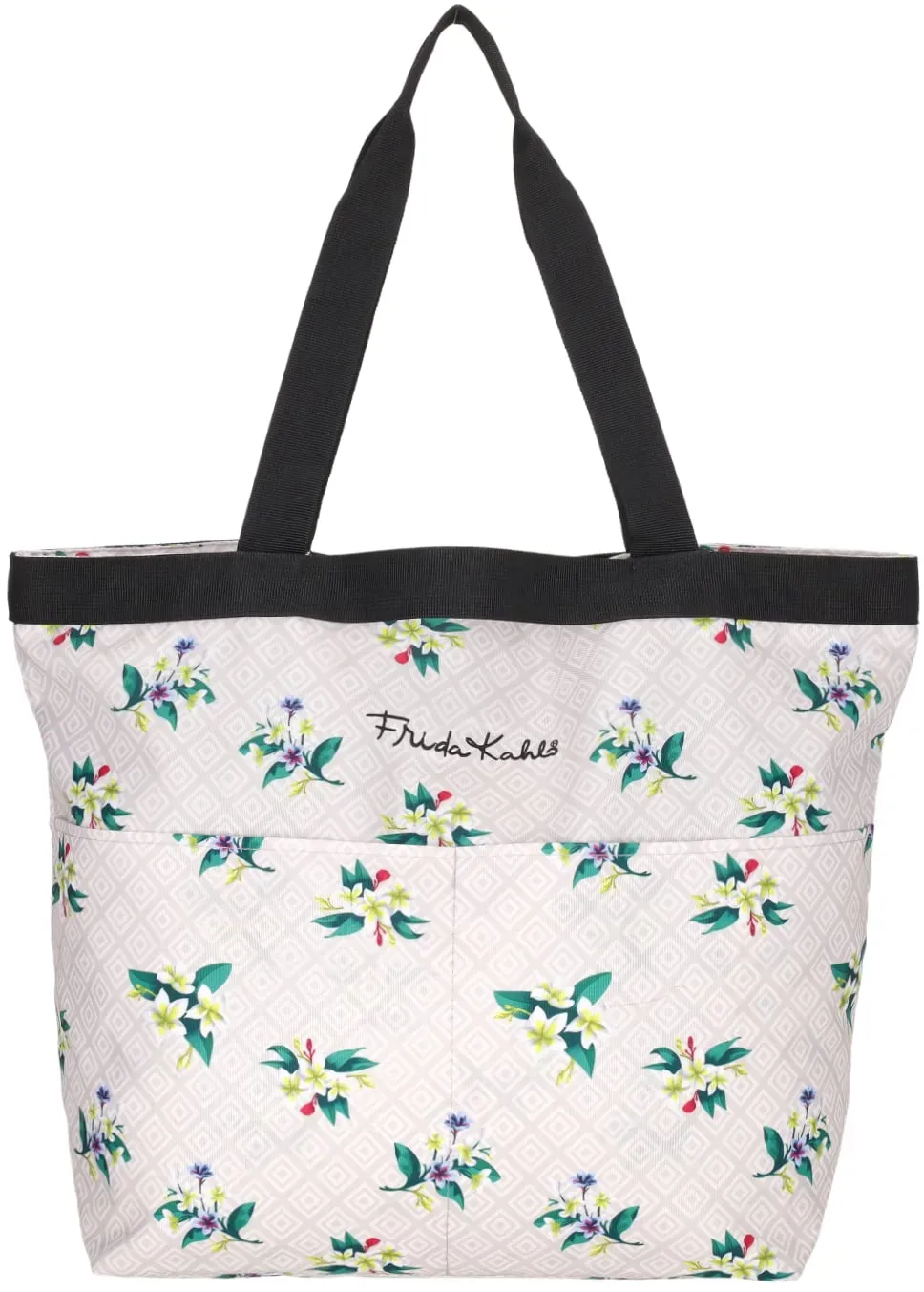 Frida Kahlo Strandtasche 62213 grau gemustert + blumen