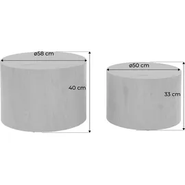 sweeek - 2er Set runde Couchtische mit Marmoroptik - Grau - Grau