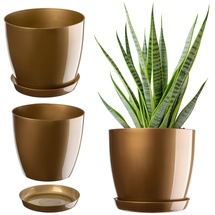 Kadax Blumentopf mit Untersetzer, aus Kunststoff, rund, 14 cm, Gold