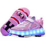 YongerYong Schuhe mit Rollen für Mädchen Jungen, Rollschuhe-Sneaker mit 4 Rollen für Kinder, Verstellbar Straßen-Schuhen zu Rollschuh mit LED Blinkend - 29 EU