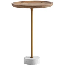 FineBuy Anstelltisch Massivholz Marmor Ø 40 cm Wohnzimmertisch