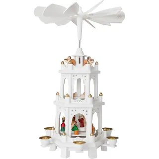 Brubaker Weihnachtspyramide Holzpyramide Weiß 3 Etagen - 45 cm Höhe handbemalte Figuren