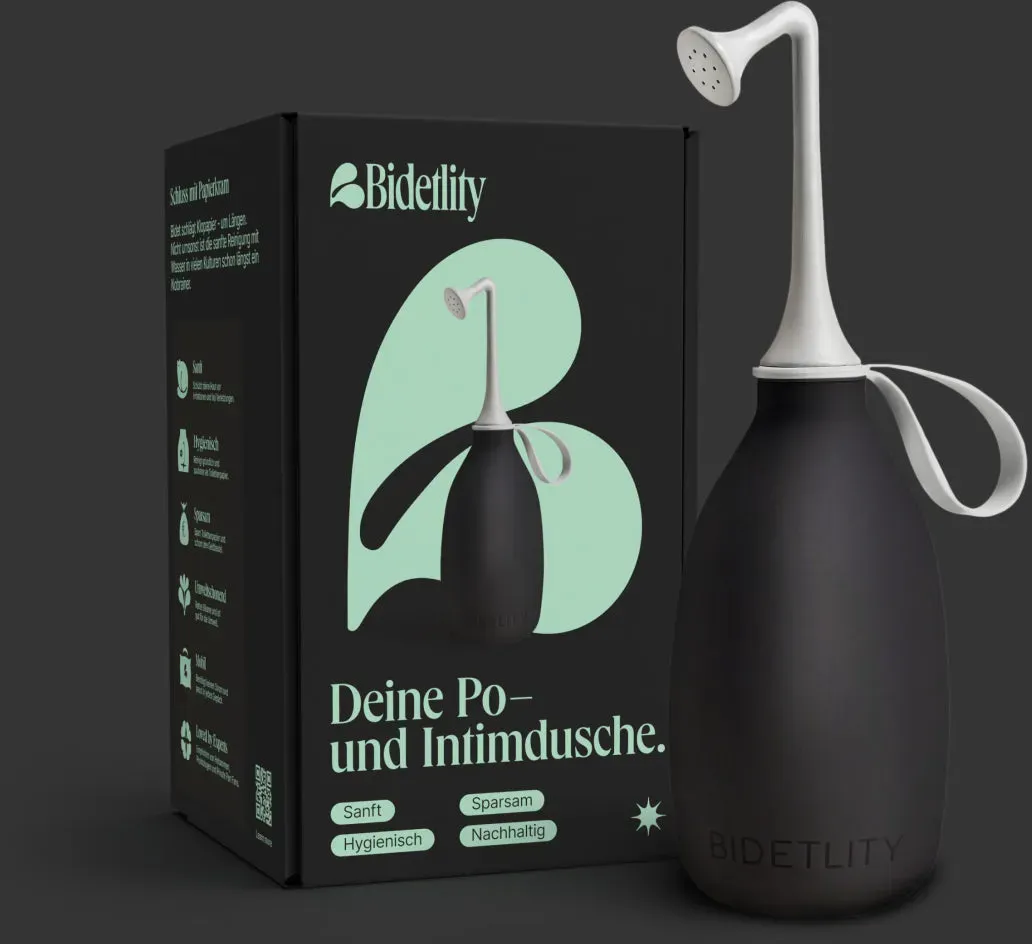 Bidetlity Po-Dusche | Podusche & Intimdusche Bold Black / Verpackt | ersetzt Feuchttücher | Wochenbett & Reise-Bidet