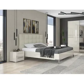 PLACES OF STYLE Bett PLACES OF STYLE "Piano, Liegefläche 160x200 oder 180x200cm, FSC-zertifiziert", beige (beige hochglanz, beige, chromfarben), B:180cm H:120cm L:221cm, Betten, Bett, mit gepolstertem Kopfteil, UV Lackierung hochglanz beige oder weiß