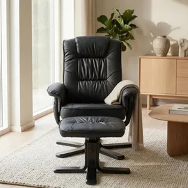 Idimex Relaxsessel Charly Kunstleder 76 x 87 x 61 cm Schwarz mit Hocker