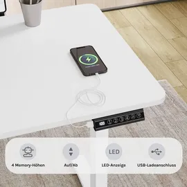 Woltu Höhenverstellbarer Schreibtisch, Computertisch mit USB-Ladeanschluss, Weiß 120x60 cm - Weiß