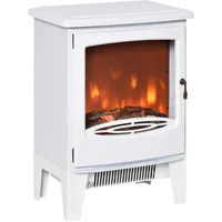 Homcom LED Elektrokamin Standkamin mit Flammeneffekt 900/1800W Metall ABS-Kunststoff Glas Weiß 39 x 26 x 54,8 cm