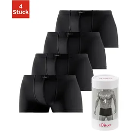 S.Oliver Hipster (Dose, 4 St.), knapp sitzende Boxershorts aus Baumwollmischung in der Dose verpackt Gr. L, schwarz, , 71694011-L