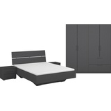 RAUCH Schlafzimmer-Set RAUCH "Challenger" Schlafzimmermöbel-Sets Gr. Bett 140 x 200 cm-Schrank 4-trg. Höhe 210 cm + ohne Matratze, B/H: 140 cm x 200 cm, grau (grau metallic) Komplett Schlafzimmer