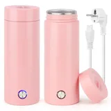 PLLYPE Kleiner Tragbarer Wasserkocher, 400ML 3 in 1 Tragbarer Mini-Heizbecher mit Automatischer Abschaltung, Reise Wasserkocher Teekanne 5 Minuten schnelles Kochen für Kaffee und Teezubereitung (Rosa)