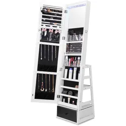 VEVOR Spiegel Schmuckschrank 360° Schwenkbar Standspiegel mit Ablage Weiß