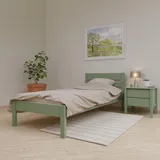 ESTADESIGN Set aus Massivholz Bett und Lattenrost – FSC-zertifiziertes Birkenholz, Stabil, Langlebig und Einfach zu Montieren, Skandinavisches Design für Moderne Schlafzimmer (Olive, 100x200 cm)