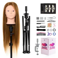 Neverland Frisierkopf Schminkkopf mit Puppenkopf Ständer, 60% Echtes Haar 28 Zoll Übungskopf zum Frisieren und Schminken, Trainingsköpfe für Haar-Styling mit Tischklemme+Haar-Styling-Set