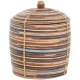 Mehrfarbiger Flechtkorb Deckelkorb Rattan, Aufbewahrungskorb aus Rattan mit Deckel (S, Mehrfarbig)