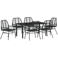 VidaXL 7-teilige Garten-Essgruppe Schwarz Poly-Rattan