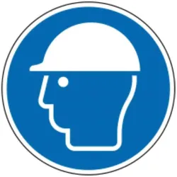 Gebotsschild als Symbol Kopfschutz benutzen nach ISO 7010 (K1, 200 x 200 mm)