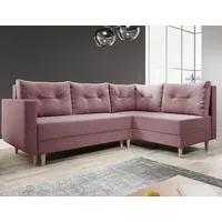 Easy4You Ecksofa Baldur L-Form Rosa – 235x93x145 cm - Schlafsofa mit Bettkasten und Schlaffunktion - Eckcouch mit Stauraum, Holzfüße und Kissen... - Rosa