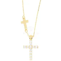 Stella-Jewellery Collier 585 Gelbgold Halskette mit Zirkonia Kreuz Anhänger (inkl. Etui), 585 Gelbgold 7 Plättchen goldfarben