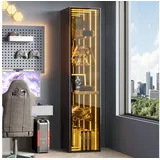 Odikalo Glasvitrine vitrinenschrank Vitrine Eckvitrine mit LED & Stauraum (mit Aluminiumrahmentür gehärtetes Glas fünf Fächer verstellbare Einlegeböden LED-Lichtleiste Scharniere mit Soft-Close-Funktion schwarz.30 x 30 x 160 cm) schwarz